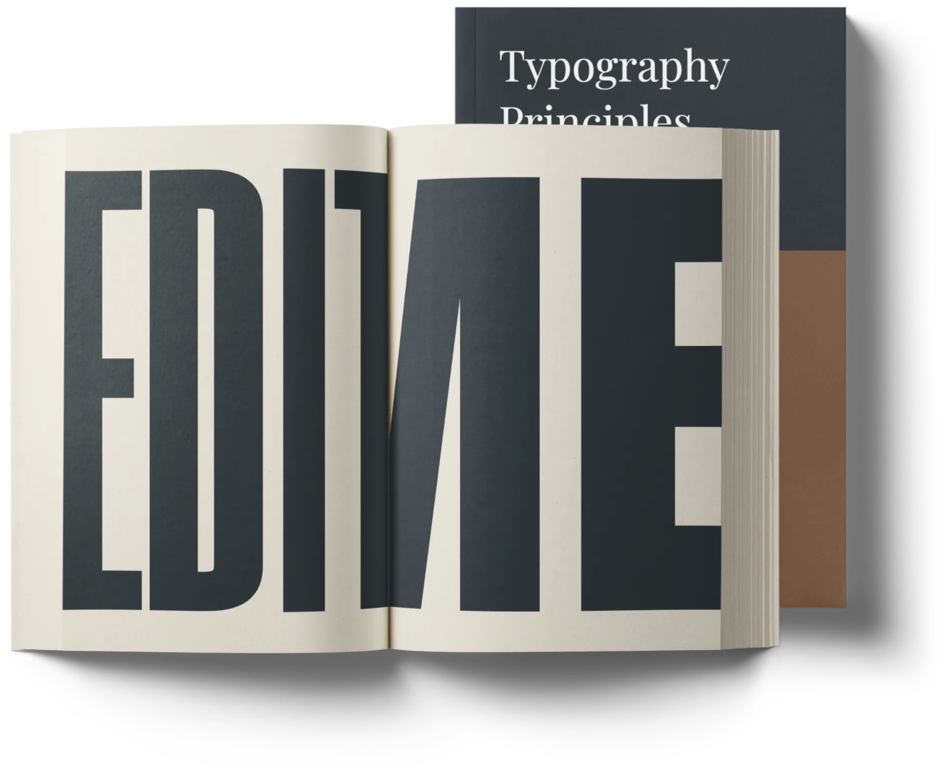 Open book with large letters, sitting ontop of another book printed as large format.