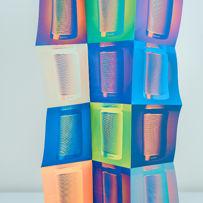 Poster of multiple colours, printed litho offset, hanging.