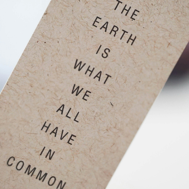 Printed piece on recycled paper, bookmark.